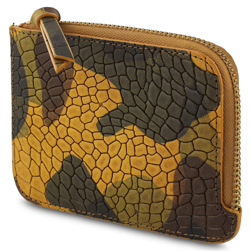 Camouflage-patterned wallet with a zippe