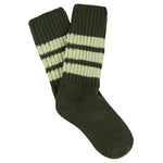 Women's striped crew socks in green and light green, slub cotton, made in Portugal by Escuyer