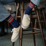 Escuyer Men's striped socks worn with Vans sneakers — 5 Stripes collection, hand-linked toe, made in Portugal