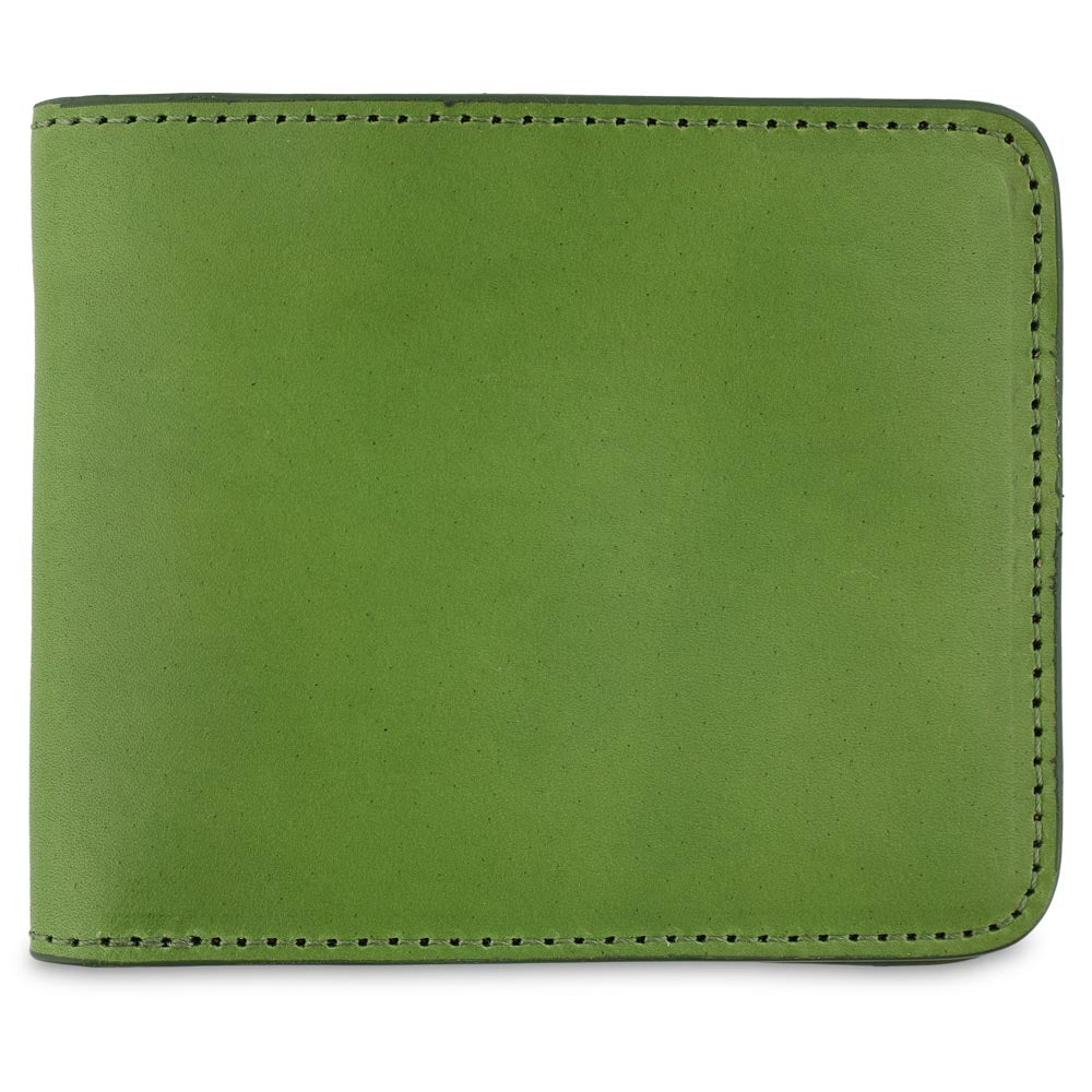 Escuyer jungle green billfold wallet — Italian vegetable tanned leather exterior, front view