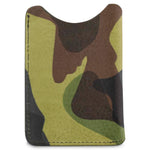 Escuyer light green camouflage leather card sleeve showing hand-dyed sage and olive camo pattern