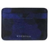Escuyer blue camouflage leather cardholder — hand-dyed Italian veg-tan leather, front view