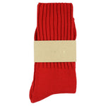 Women's ribbed crew socks in bright red, slub cotton, made in Portugal by Escuyer
