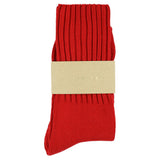 Women's ribbed crew socks in bright red, slub cotton, made in Portugal by Escuyer