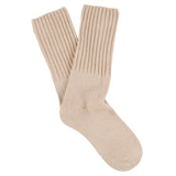 Women's ribbed crew socks in light pink, slub cotton, made in Portugal by Escuyer