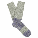 Light grey and bright blue colour-block melange socks by Escuyer, combed cotton, made in Portugal
