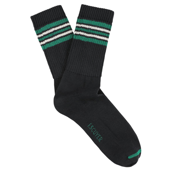 Men 5 Stripes Socks Black Green Ecru Made in Portugal