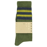 Escuyer Men's 5 Stripes Socks khaki blue yellow — hand-linked toe, soft Italian cotton yarn, made in Portugal