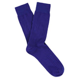 Escuyer Men Classic Ribbed Socks in Bright Blue – folded pair on white background
