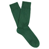 Escuyer Men Classic Ribbed Socks in Green – folded pair on white background