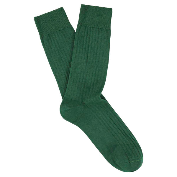 Pair of green socks on a white background