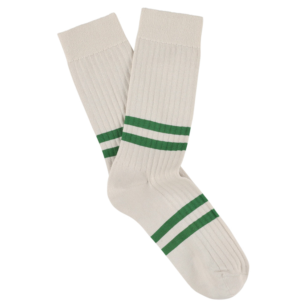 Stripes Socks Ecru and Green made of cotton in Portugal