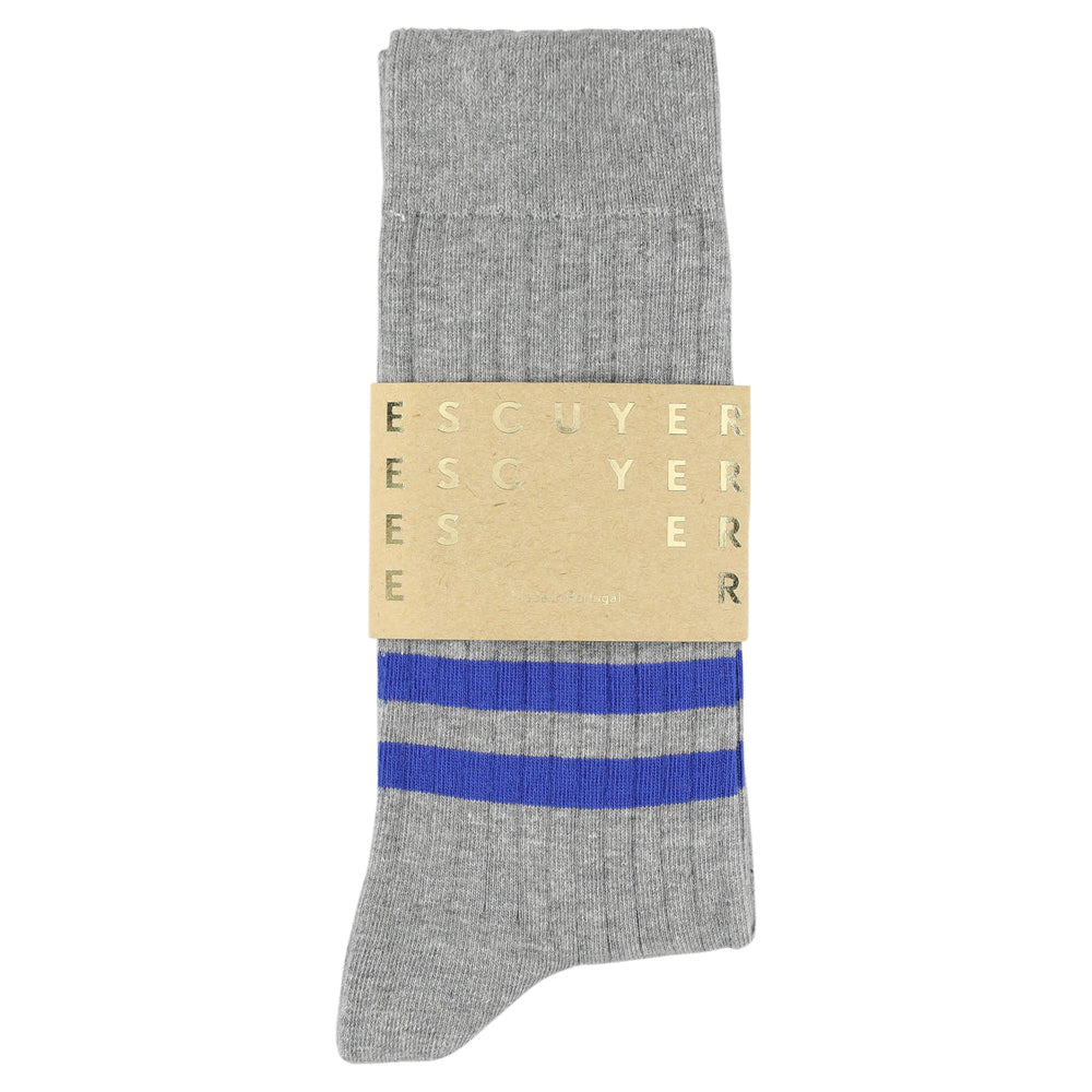 Classic Stripes Socks Grey and Blue made of cotton in Portugal