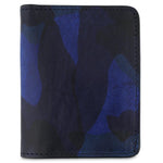 Escuyer blue camouflage slim wallet — hand-dyed Italian full-grain veg-tan leather, front view