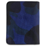 Escuyer blue camouflage slim wallet showing hand-dyed blue and black camo pattern