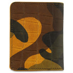 Escuyer crocodile camouflage slim wallet showing croc-embossed texture over hand-dyed camo pattern