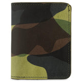 Escuyer light green camouflage slim wallet — hand-dyed Italian full-grain veg-tan leather, front view