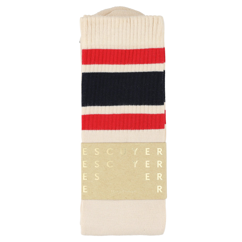 Unisex Tube Socks 3 Stripes - Ecru / Red / Blue - Escuyer