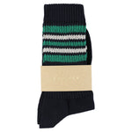 Escuyer Women's 5 Stripes Socks blue bright green ecru — hand-linked toe, soft Italian cotton yarn, made in Portugal