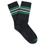 Escuyer Women's 5 Stripes Socks in black, green and ecru — vintage athletics design, knitted on vintage machines in Portugal