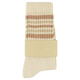 Escuyer Women's 5 Stripes Socks bright ecru pink — hand-linked toe, soft Italian cotton yarn, made in Portugal