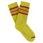 Escuyer Women's 5 Stripes Socks in yellow and red — vintage athletics design, knitted on vintage machines in Portugal