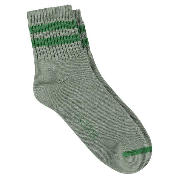 Green and gray sock with green stripe on a white background