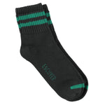 Escuyer Women Striped Ankle Socks in Off Black and Green — cotton blend, hand-linked toe, made in Portugal
