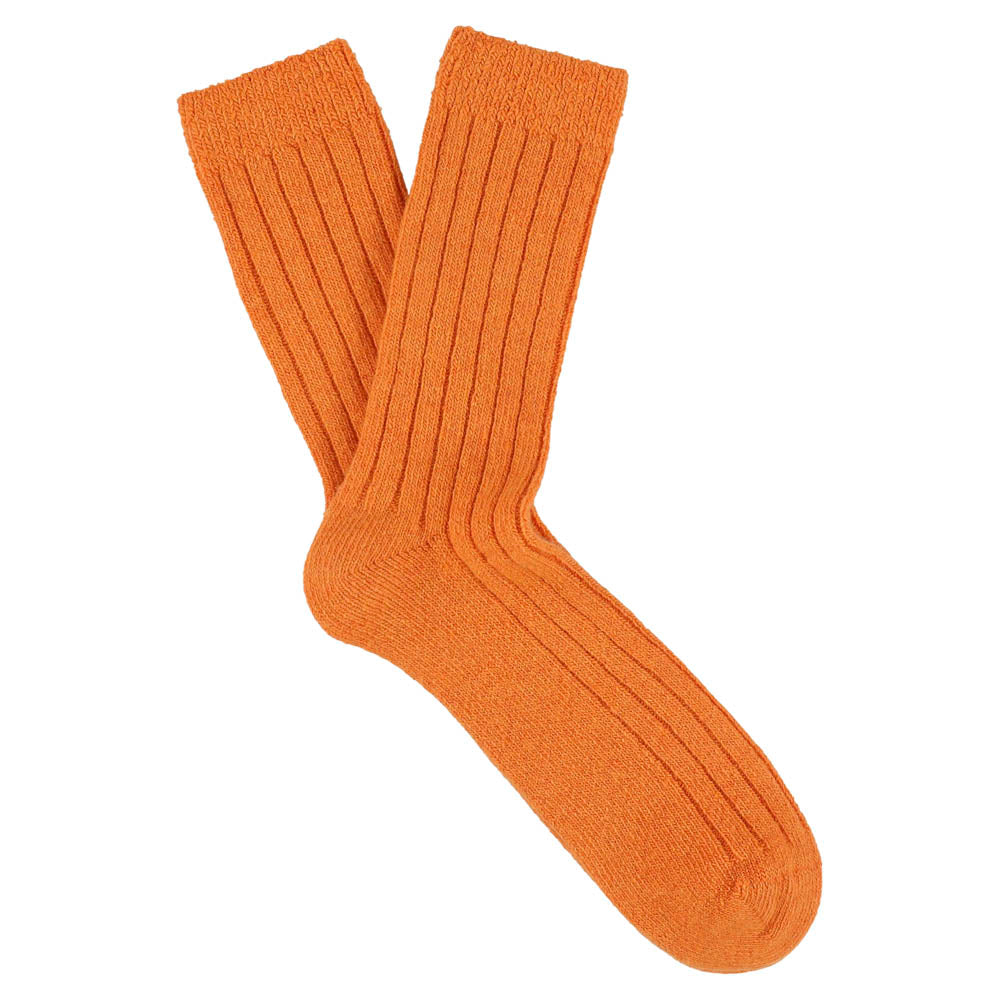 Escuyer women's cashmere crew socks in Orange — mid-calf crew cut, premium cashmere and virgin wool blend, handmade in Portugal