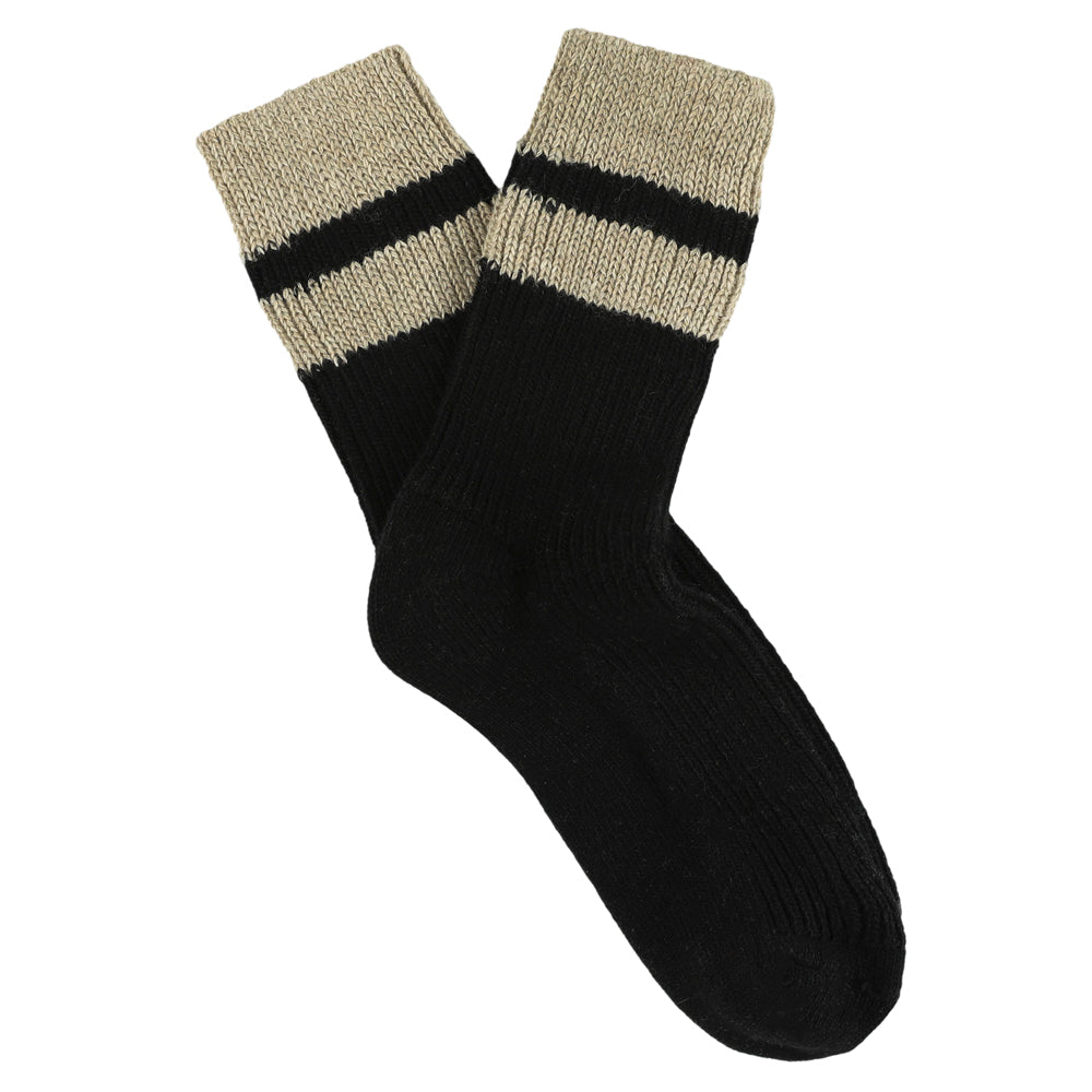 Black socks with beige striped made of wool and cashmere and made in Portugal