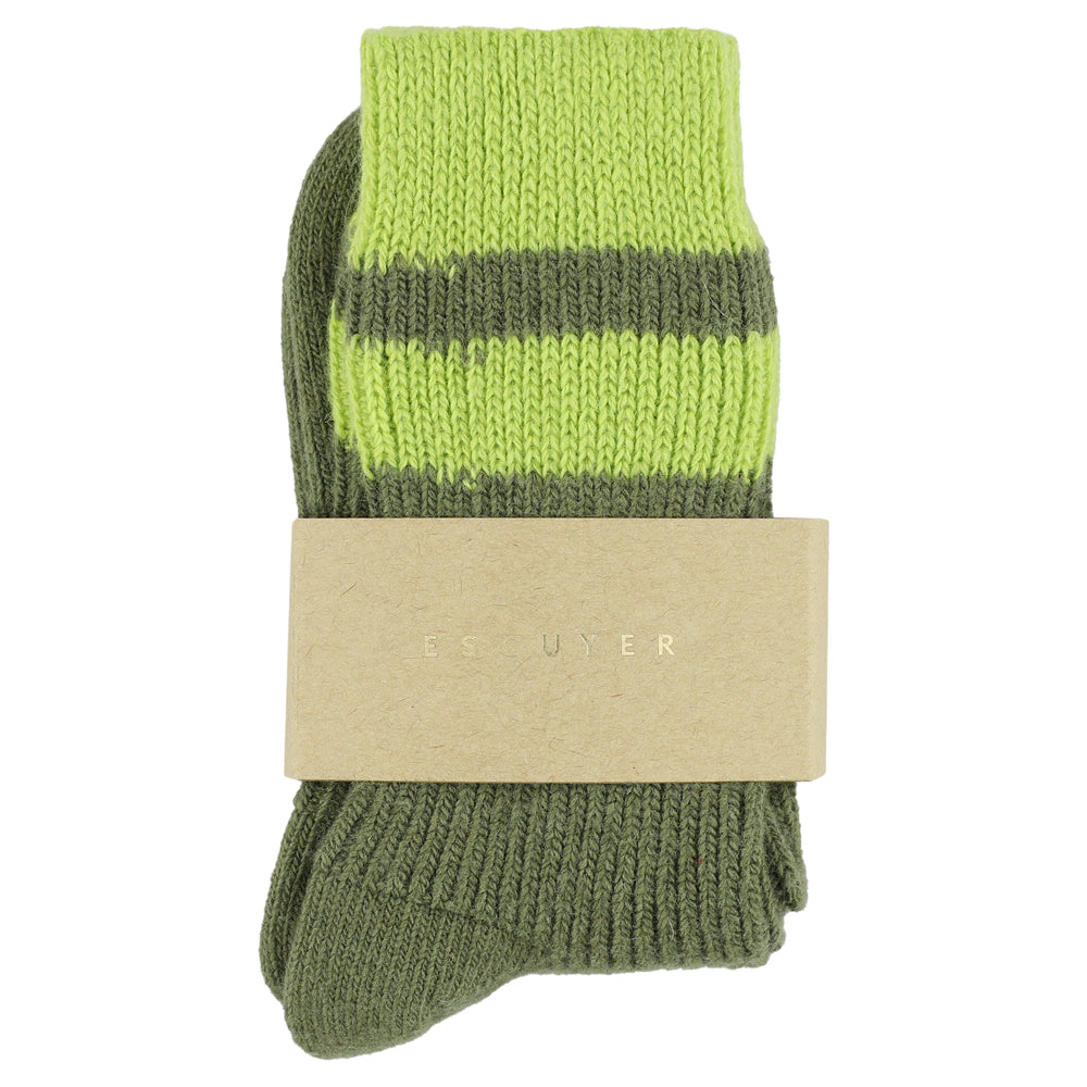Green and gray striped socks made of wool and cashmere (made in Portugal)