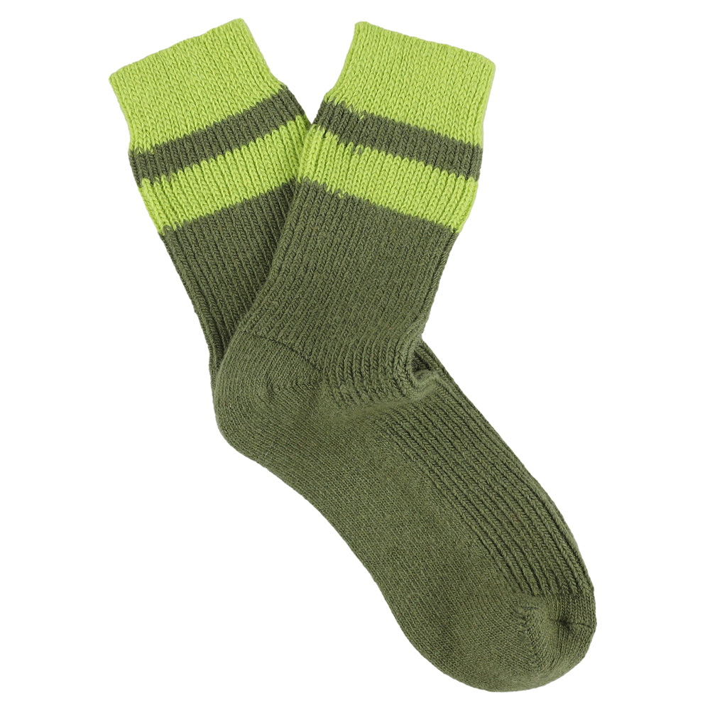 Green socks with a striped pattern made of wool and cashmere