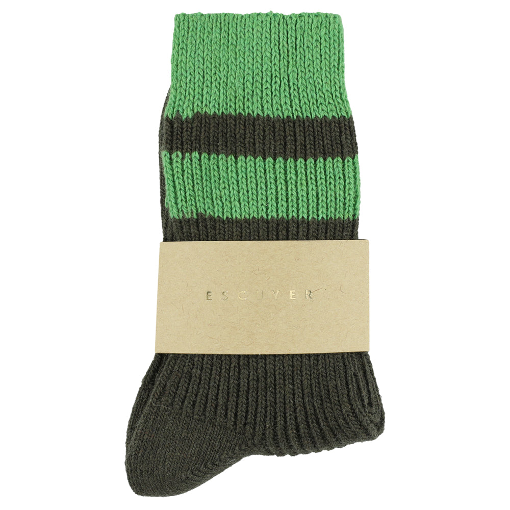 Black socks with green stripes made of Wool and Cashmere (made in Europe)