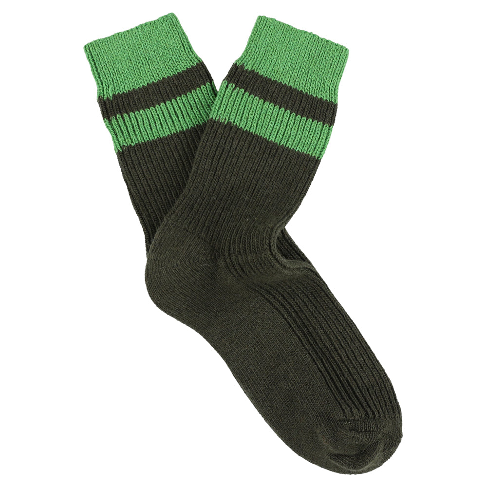 Black socks with green stripes made of Wool and Cashmere (made in Europe)