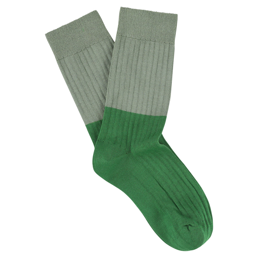 Green and gray sock on a white background