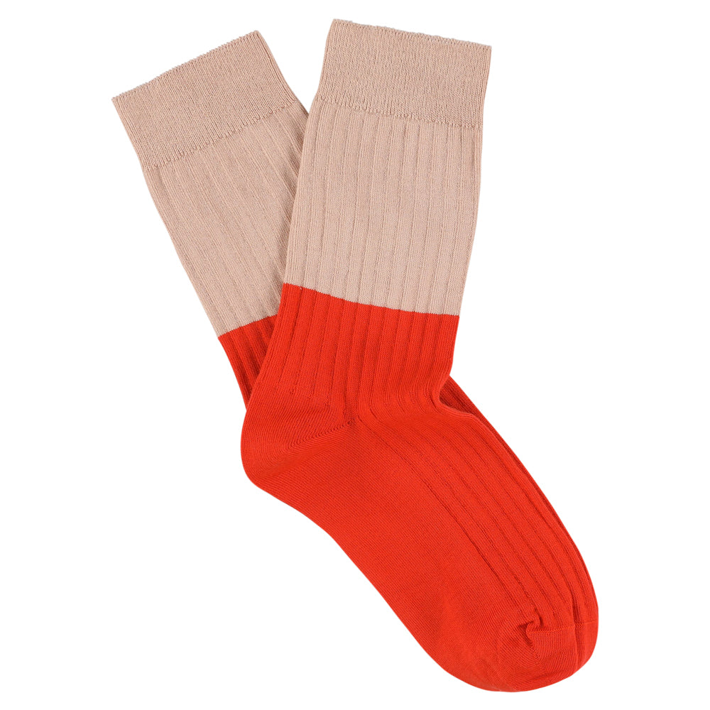 Beige and red sock on a white background