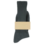 Women's ribbed crew socks in blue grey, slub cotton, made in Portugal by Escuyer