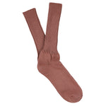 Women's ribbed crew socks in dark pink, slub cotton, made in Portugal by Escuyer