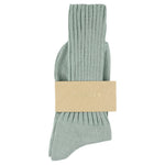 Women's ribbed crew socks in light blue, slub cotton, made in Portugal by Escuyer