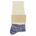 Escuyer women's ecru and bright blue colour-blocked crew socks, made in Portugal