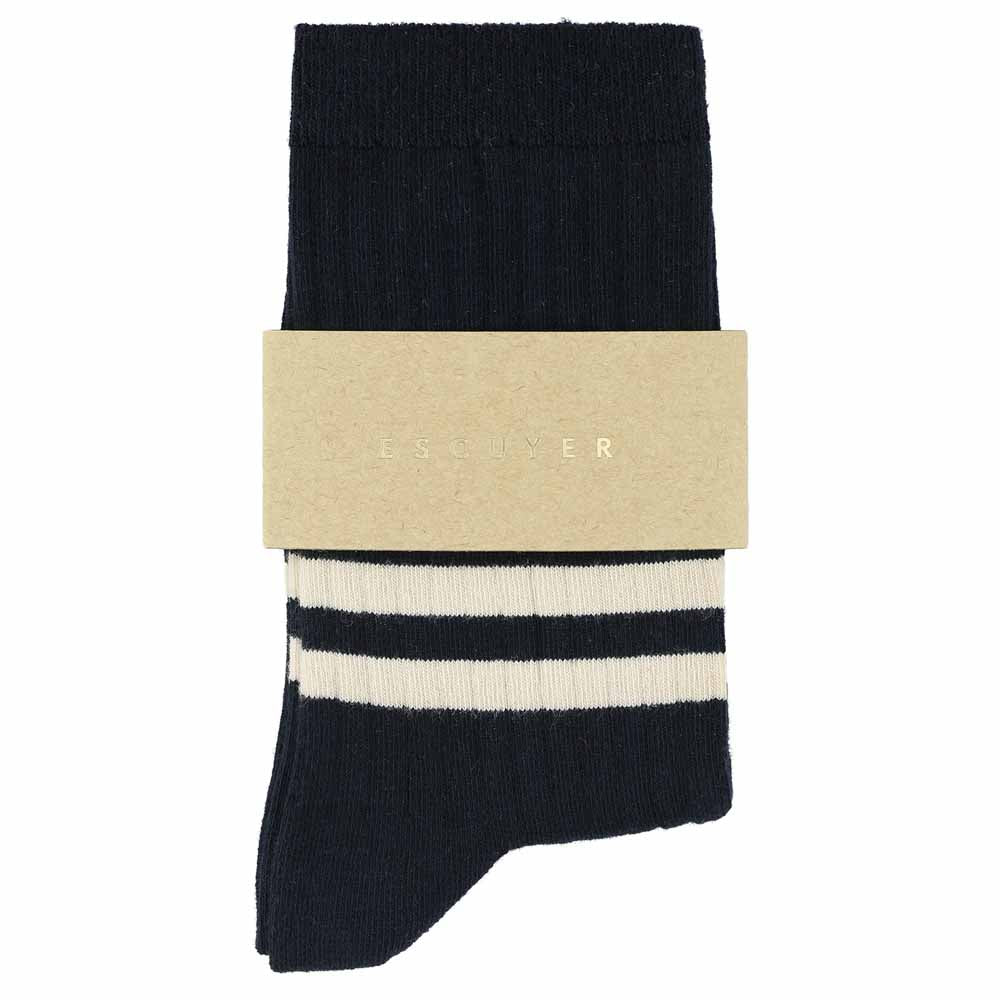 Women's Striped Socks Blue & Ecru — Italian Cotton, Made in Portugal — Escuyer