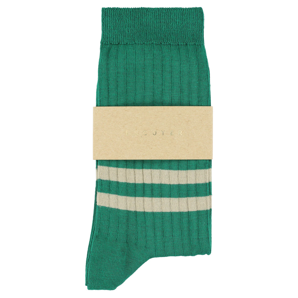 Striped Socks Green / Khaki made of cotton and crafted in Portugal