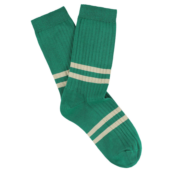 Striped Socks Green / Khaki made of cotton and crafted in Portugal