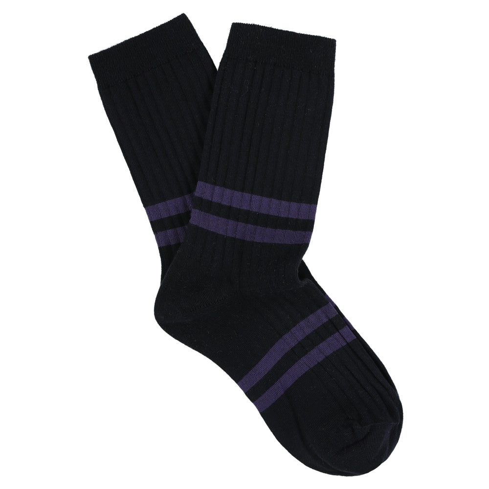 Women's Striped Socks Navy & Astral Blue — Italian Cotton, Made in Portugal — Escuyer