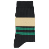 Women's Striped Socks Off Black & Green — Italian Cotton, Made in Portugal — Escuyer