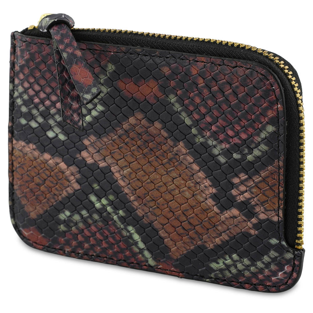 Escuyer snake print zip wallet open — interior card sleeve and cash compartment