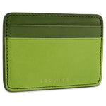 Escuyer clorofilla and lime leather cardholder back view — lime leather, hand painted edges