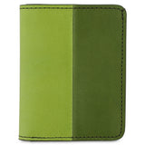 Escuyer clorofilla and lime slim wallet — vertical colour-block exterior, clorofilla left half, lime right half
