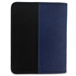 Escuyer marine and navy slim wallet showing vertical colour-block split and slim profile