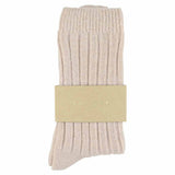 Close-up of Escuyer Pink women's cashmere crew socks — 10% cashmere, 38% virgin wool, GRS certified recycled polyamide